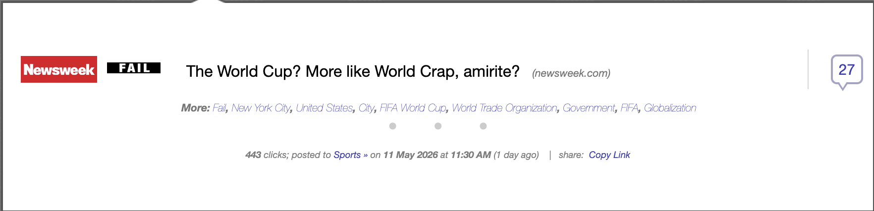 Newsweek headline: The World Cup? More like World Crap, amirite?